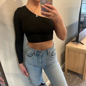 Black One-Shoulder Crop Top
